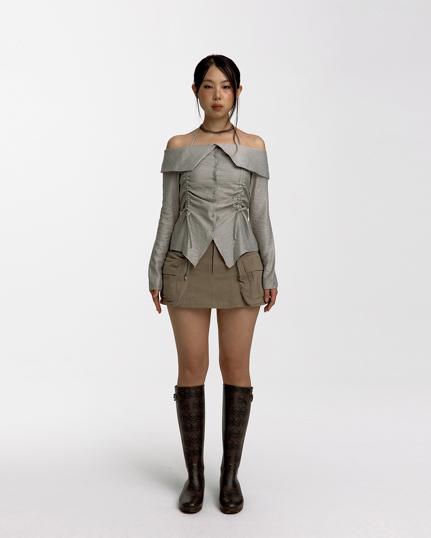【KASHIKO】Fluffy Cargo Mini Skirt Pants Khaki KASHIKO Fluffy Cargo Mini Skirt Pants